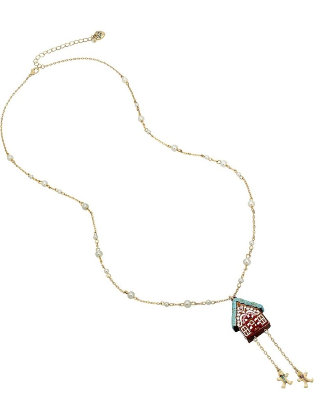 Festive Christmas Gingerbread House Pendant Necklace with Jingle Bell Bling